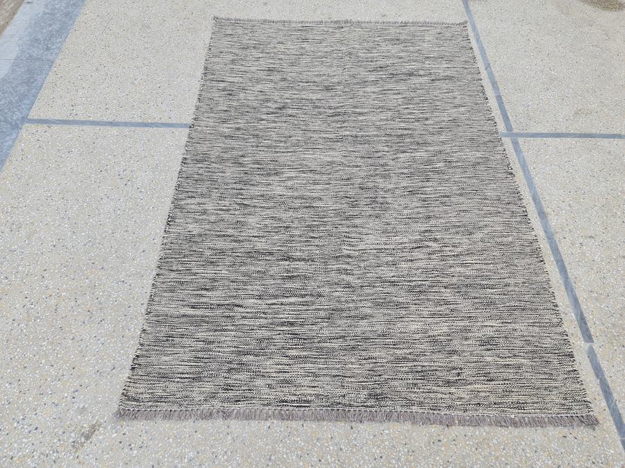 Flatweave kilim rug in black and white, handwoven on our own looms