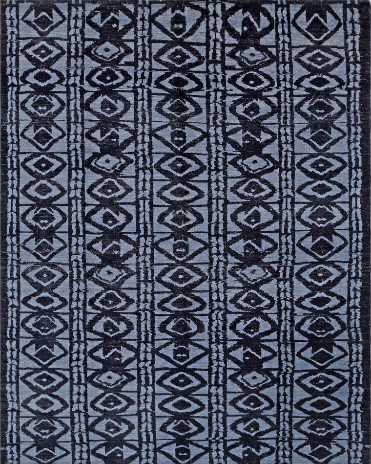 Hand-knotted wool rug in black and grey, 293 × 238 cm, woven in our Lahore workshop