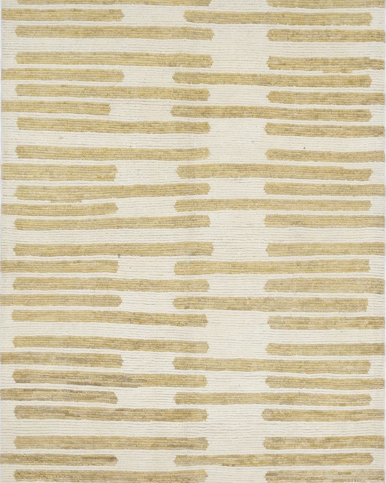 Custom hand-knotted wool rug in cream and sand measuring 312 × 193 cm