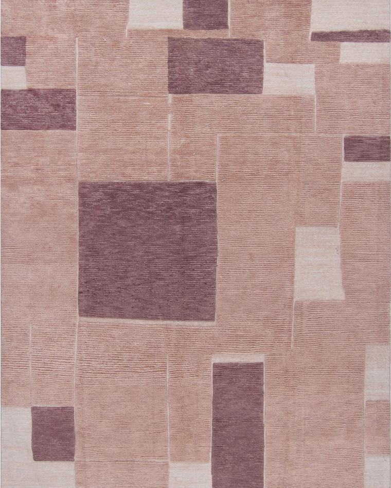 Hand-knotted wool rug in sage and olive, 320 × 242 cm, made to the customer's measurements