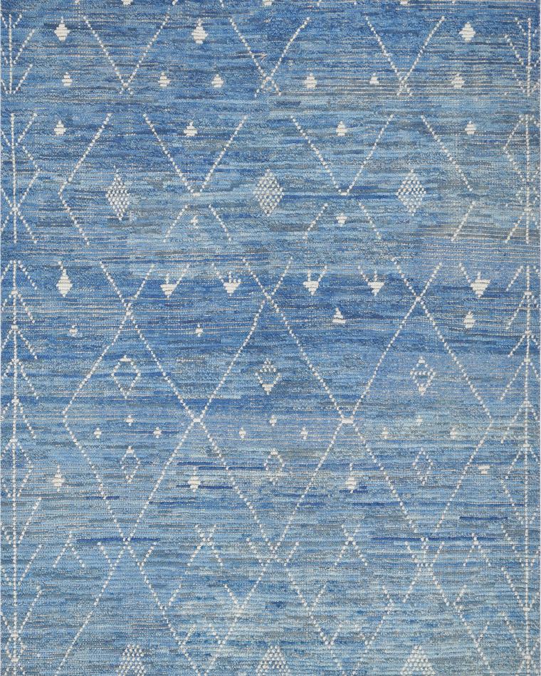 Hand-knotted wool rug in sky blue and blue, 297 × 182 cm, handwoven on our own looms
