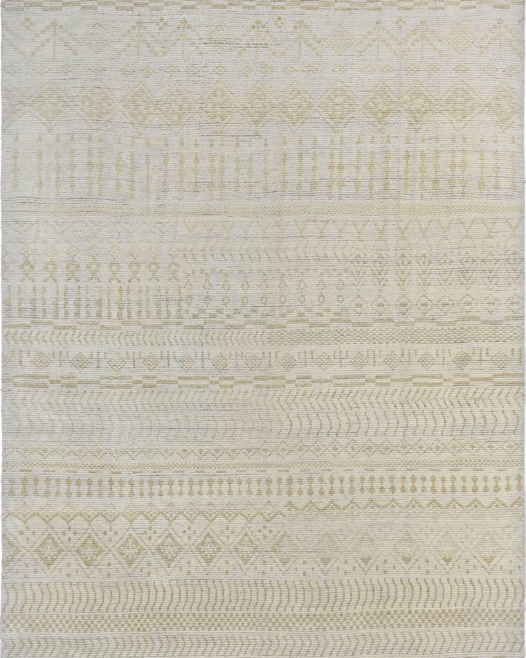 Beni-style moroccan rug in beige and sand, 428 × 314 cm, handwoven on our own looms