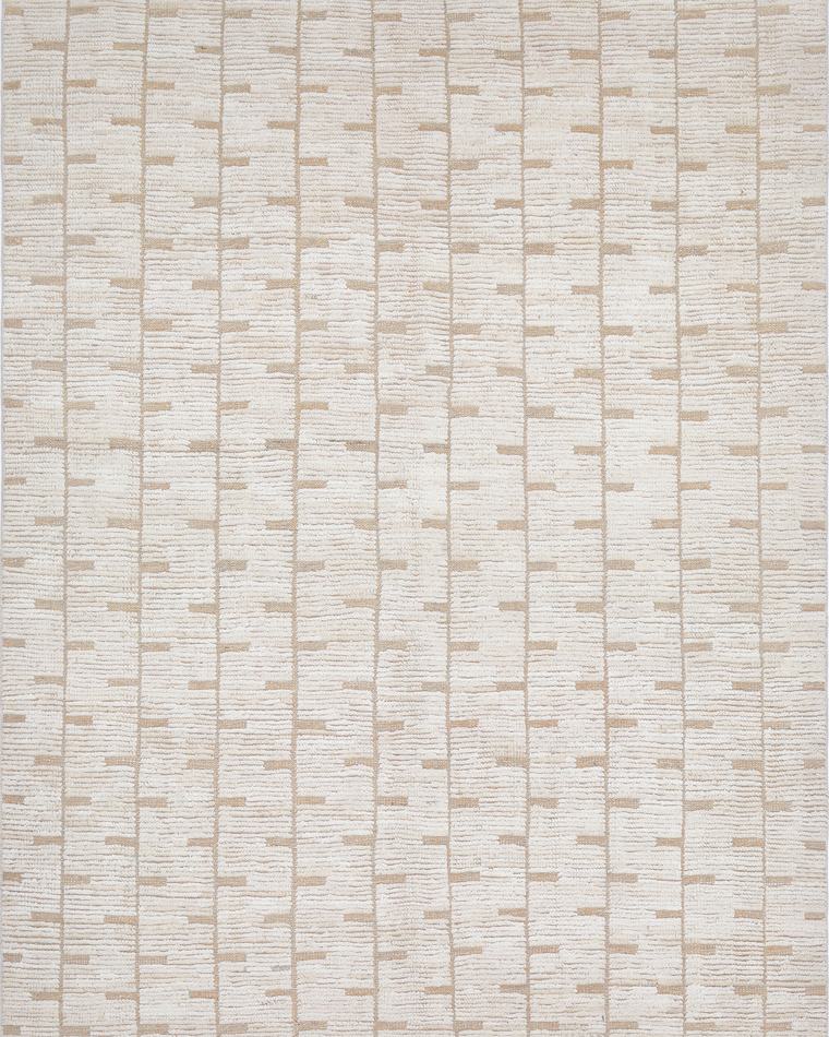 Custom Beni-style Moroccan rug in cream and beige measuring 328 × 210 cm
