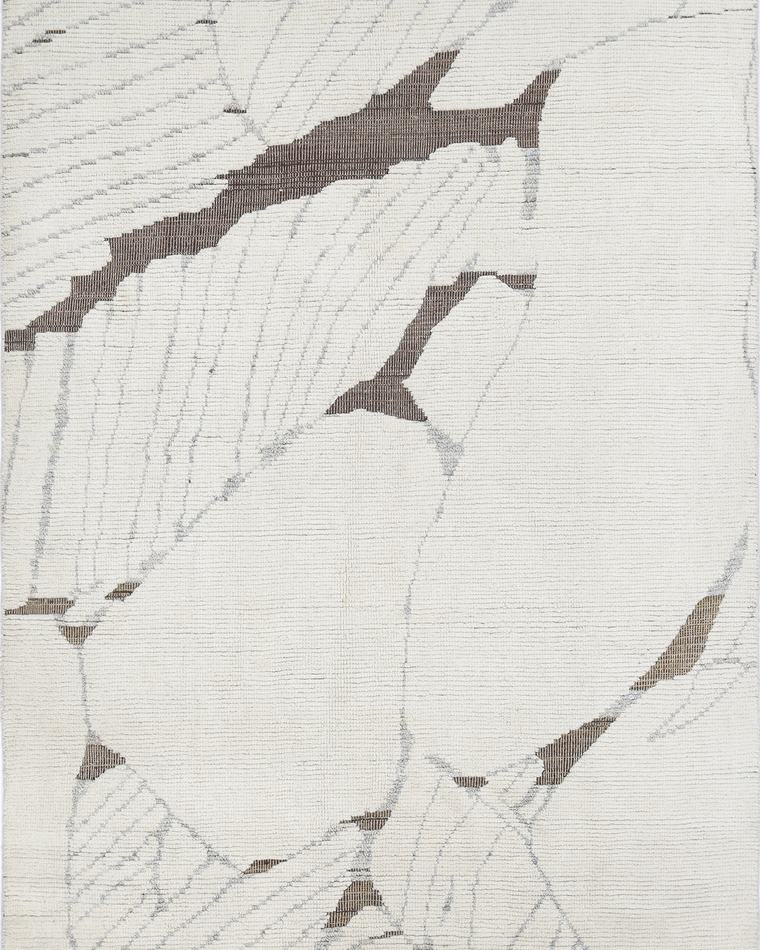 Custom Beni-style Moroccan rug in ivory measuring 277 × 180 cm