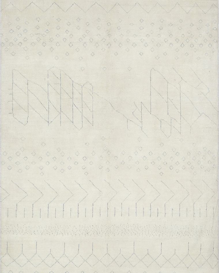 Beni-style moroccan rug in ivory and cream, 307 × 206 cm, woven in our Lahore workshop