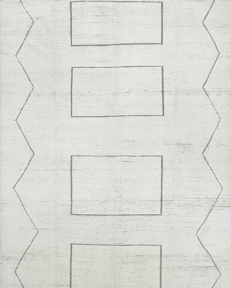 Custom Beni-style Moroccan rug in ivory and cream measuring 331 × 231 cm