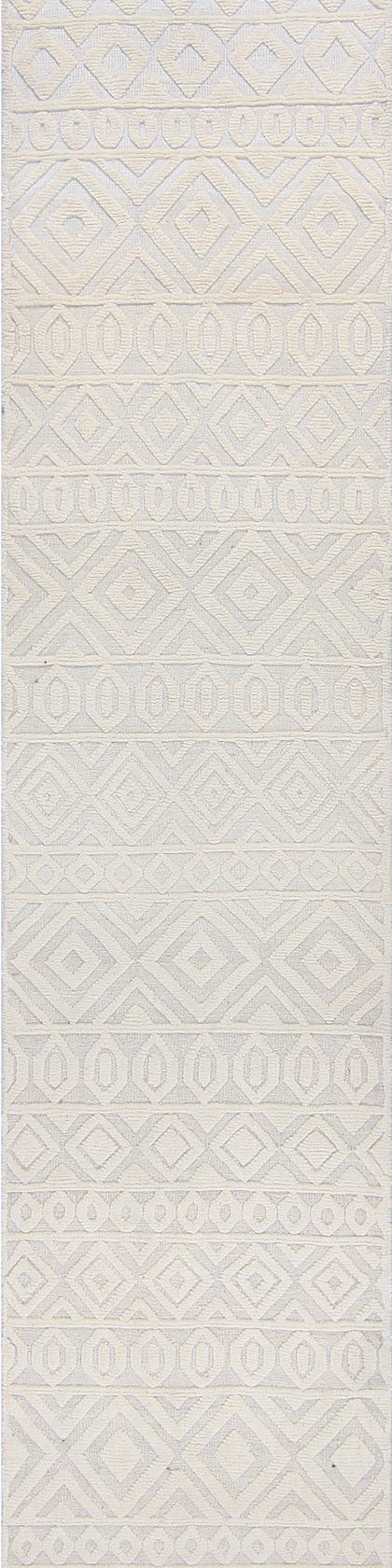 Handwoven runner rug in cream, 627 × 97 cm, woven in our Lahore workshop
