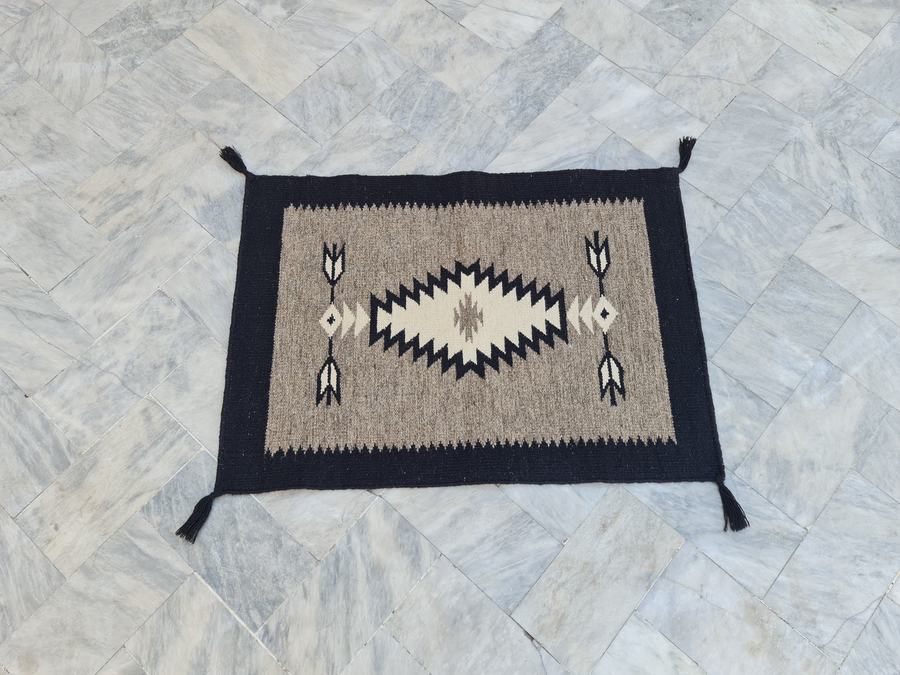 Southwestern flatweave rug in grey and black, woven to order