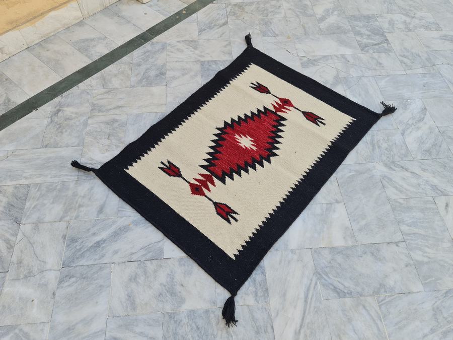 Custom Southwestern flatweave rug in red and black, handwoven in any size or colour