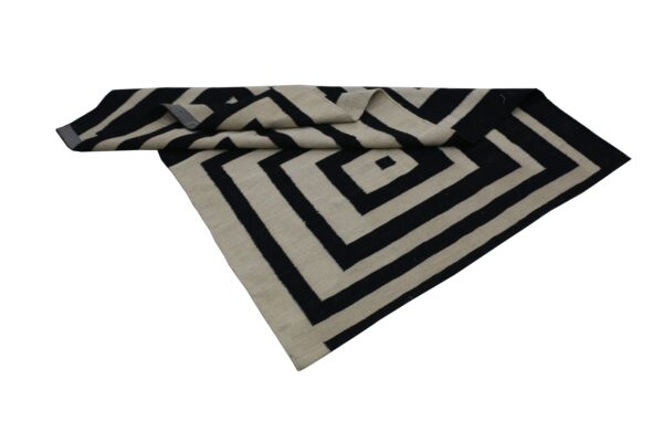 Black and White Geometric Flatweave Wool Rug for Living Spaces - Image 3