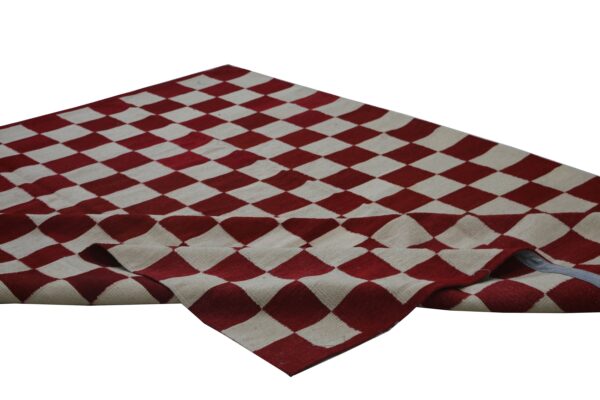 Red and White Checkered Flatweave Wool Rug for Living Spaces - Image 7