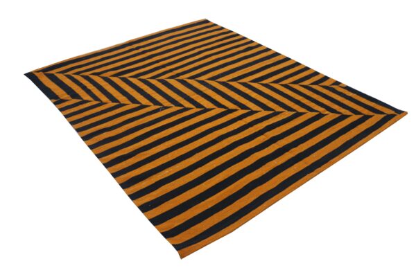 Black and Orange Striped Flatweave Wool Rug for Living Spaces - Image 2