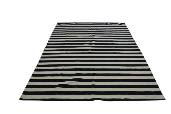 Black and White Striped Flatweave Wool Rug for Living Spaces - Image 2