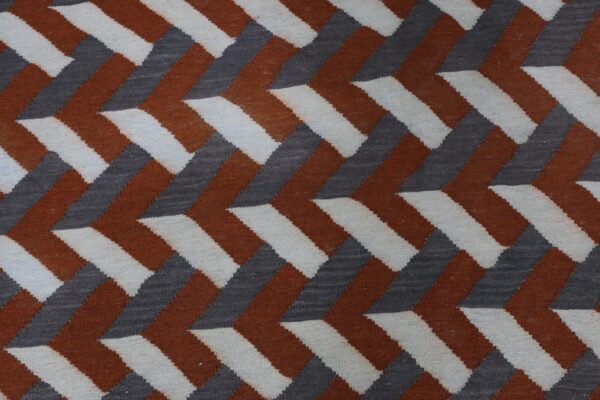 Red and White Geometric Flatweave Wool Rug - Image 3