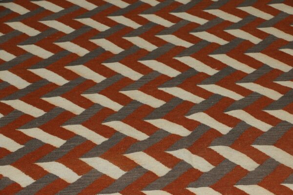 Red and White Geometric Flatweave Wool Rug - Image 4