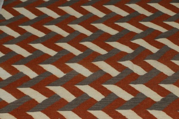 Red and White Geometric Flatweave Wool Rug - Image 5