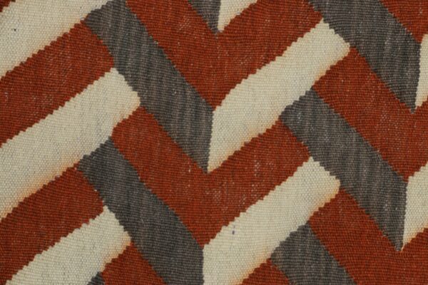 Red and White Geometric Flatweave Wool Rug - Image 6