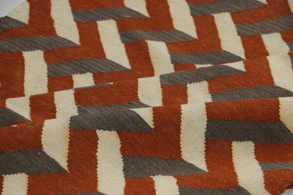 Red and White Geometric Flatweave Wool Rug - Image 7