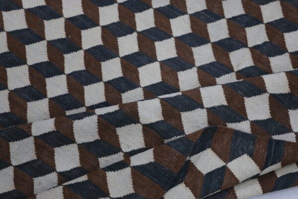 White, Brown, and Multicolor Geometric Flatweave Wool Rug - Image 8