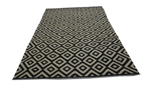 Durable Black and White Geometric Flatweave Wool Rug for Busy Spaces - Image 2