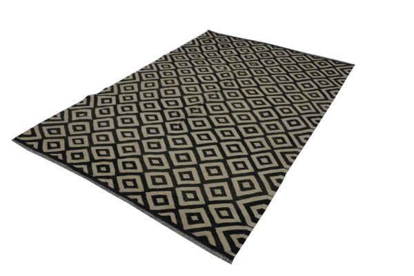 Durable Black and White Geometric Flatweave Wool Rug for Busy Spaces