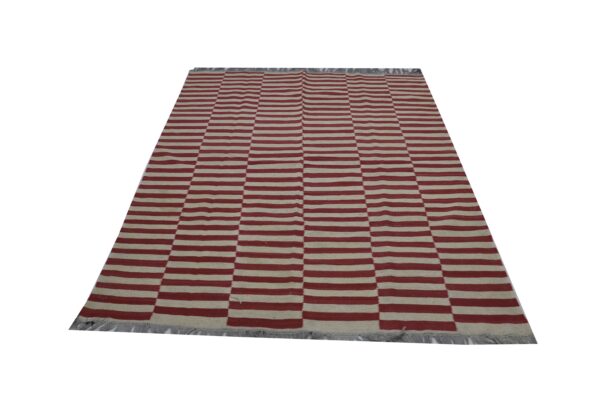 Red and White Striped Flatweave Wool Rug for Lively Living Spaces - Image 2