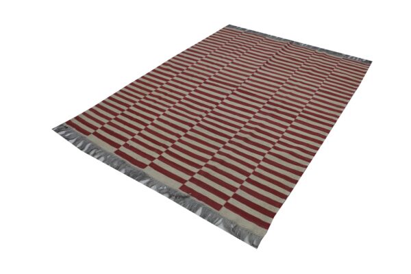 Red and White Striped Flatweave Wool Rug for Lively Living Spaces