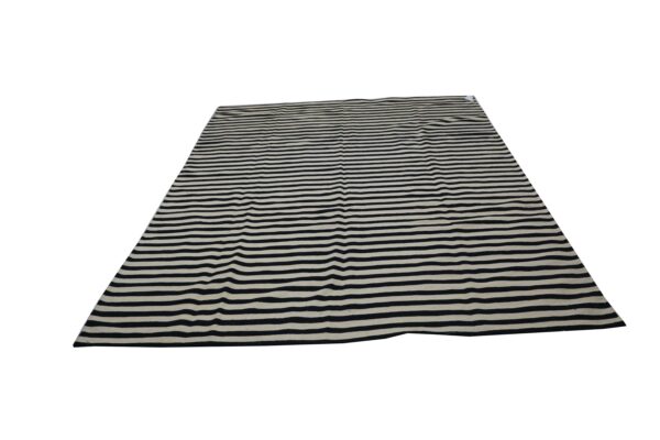 Linear Black and White Striped Flatweave Wool Rug for a Sleek Living Room styling - Image 2