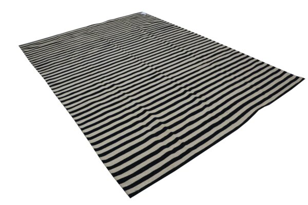 Linear Black and White Striped Flatweave Wool Rug for a Sleek Living Room styling