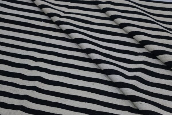 Linear Black and White Striped Flatweave Wool Rug for a Sleek Living Room styling - Image 7