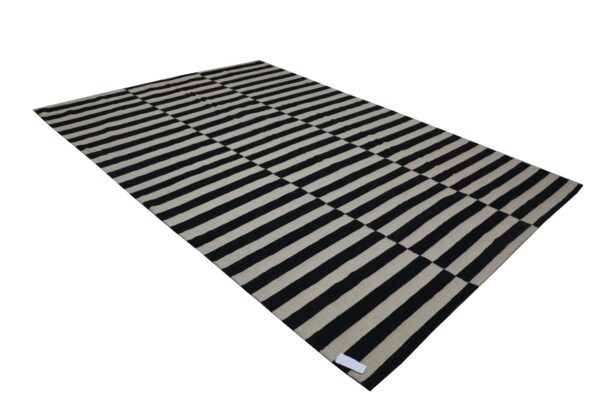 Black and White Striped Flatweave Wool Rug for flooring - Image 2