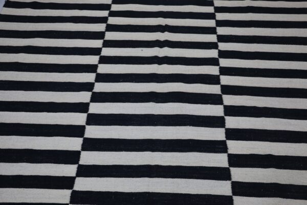 Black and White Striped Flatweave Wool Rug for flooring - Image 4