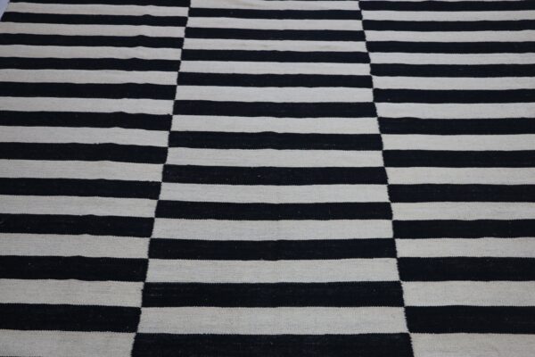 Black and White Striped Flatweave Wool Rug for flooring - Image 5