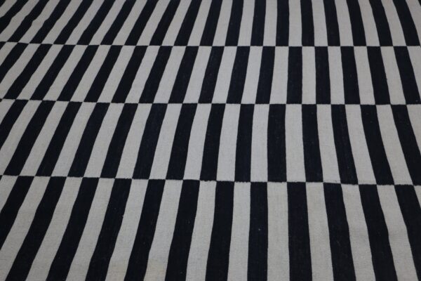 Black and White Striped Flatweave Wool Rug for Homes - Image 6