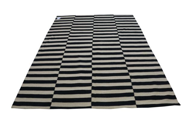 Black and White Striped Flatweave Wool Rug for Homes