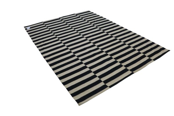 Black and White Striped Flatweave Wool Rug for Homes - Image 2