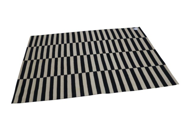 Black and White Striped Flatweave Wool Rug for Homes - Image 3