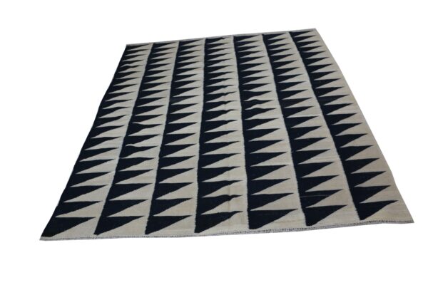 Striking Black and White Geometric Flatweave Wool Rug for living room Styling - Image 2