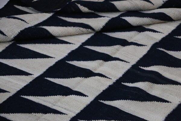 Striking Black and White Geometric Flatweave Wool Rug for living room Styling - Image 7