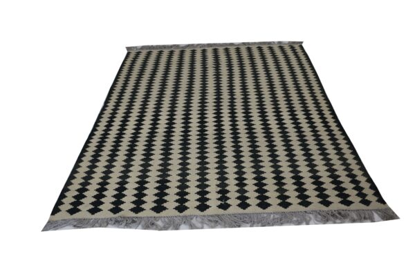 Black and White Geometric Flatweave Wool Rug