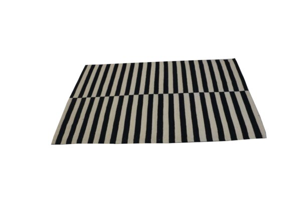 Soft and Stylish Black and White Striped Flatweave Wool Rug for bedroom - Image 3