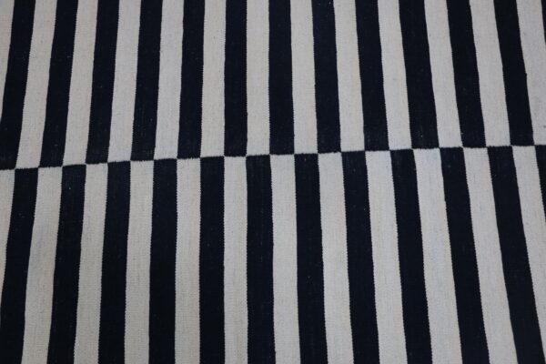 Soft and Stylish Black and White Striped Flatweave Wool Rug for bedroom - Image 4