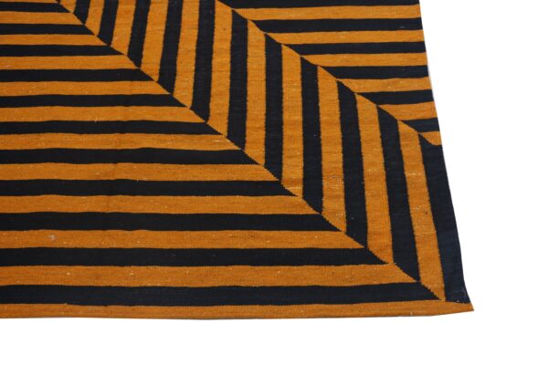 Black and Orange Striped Flatweave Wool Rug for Living Spaces - Image 3