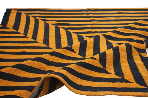 Black and Orange Striped Flatweave Wool Rug for Living Spaces - Image 5