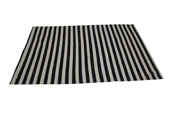 Black and White Striped Flatweave Wool Rug for Living Spaces - Image 3