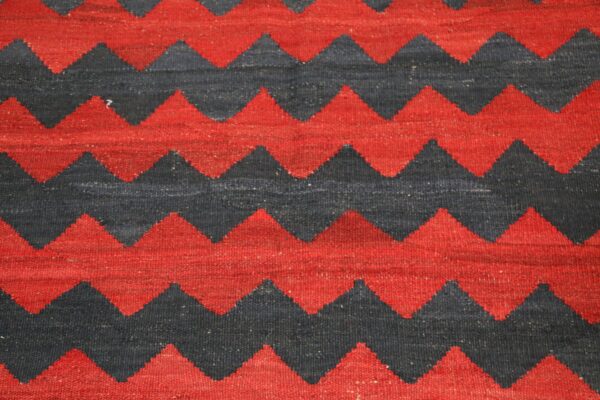 Black and Red Zigzag Flatweave Wool Rug - Image 4