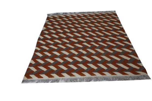 Red and White Geometric Flatweave Wool Rug