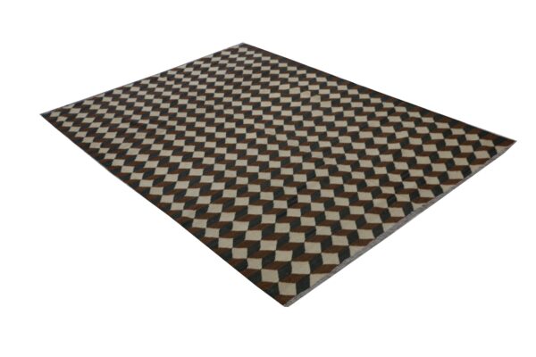 White, Brown, and Multicolor Geometric Flatweave Wool Rug