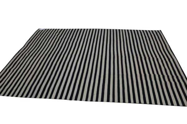 Linear Black and White Striped Flatweave Wool Rug for a Sleek Living Room styling - Image 3