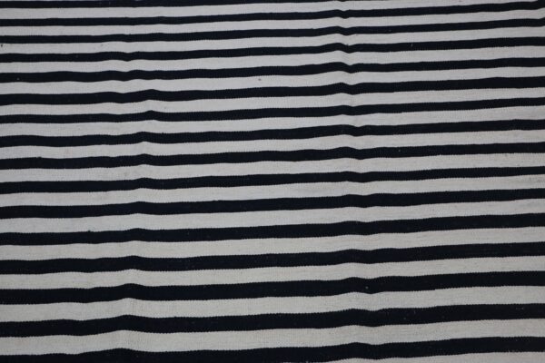 Linear Black and White Striped Flatweave Wool Rug for a Sleek Living Room styling - Image 5